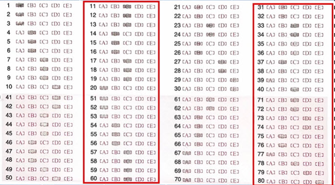 答题卡填涂深浅不一