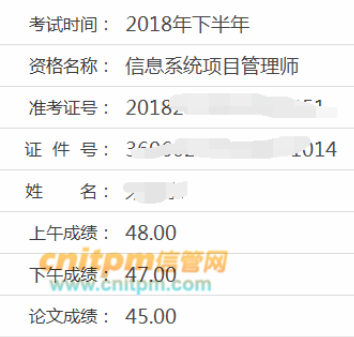 信息系统项目管理师成绩