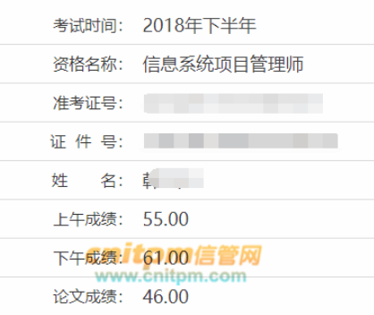信息系统项目管理师成绩