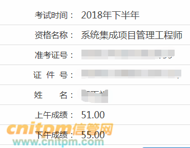 系统集成项目管理工程师成绩