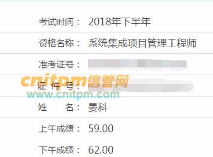 系统集成项目管理工程师成绩