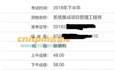 系统集成项目管理工程师成绩