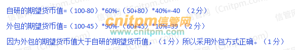 请应用决策树分析技术，分别计算自研和外包的期望货币价值