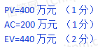 项目第1个月月底时，项目经理考察项目的执行情况，请计算此时项目的PV、EV和AC